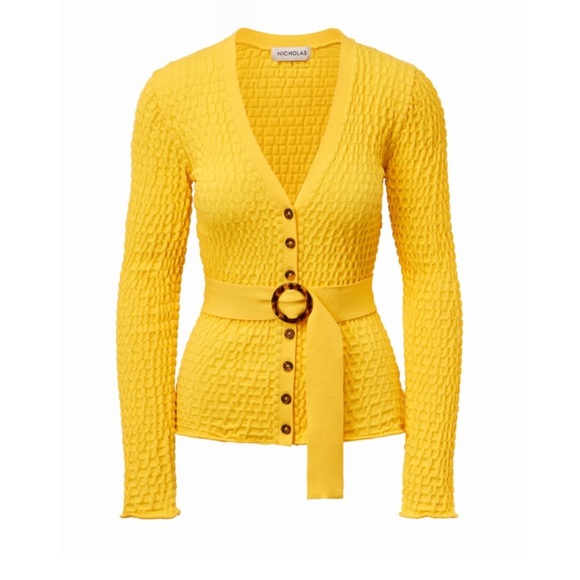NWT Nicholas Adele Textured Knit V-Neck Cardigan Sweater Preppy Yellow XS - Picture 1 of 9